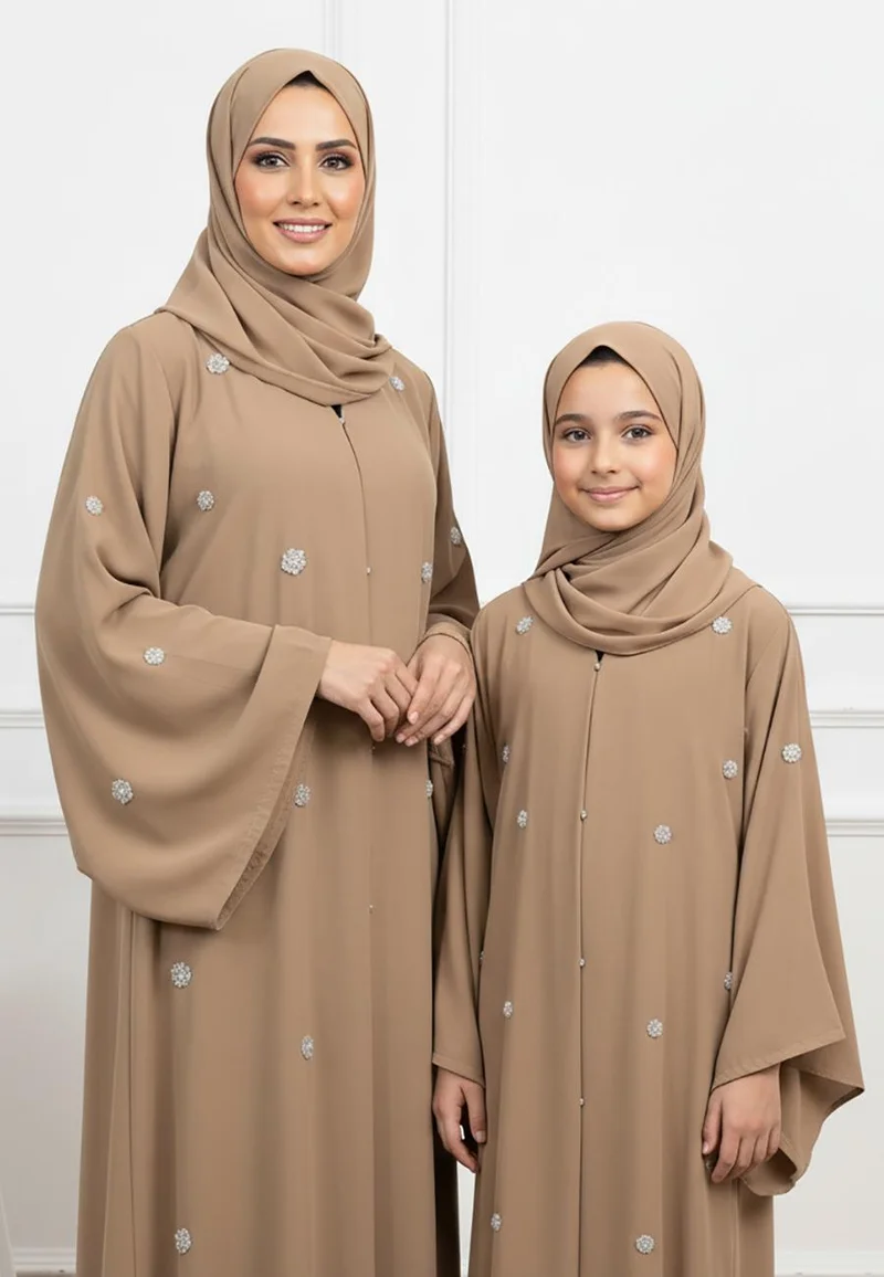 Nukhbaa  Luxurious Mother & Daughter Matching Abaya Set -620MD  (Dresses are sold individually. To create a matching mom and daughter set, please purchase two items in different sizes) for Women | Best Price UAE